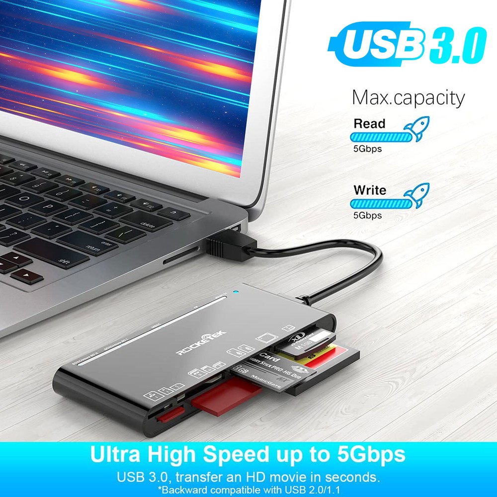 7-IN-1 USB 3.0 Memory Card Reader High-Speed Adapter for Micro SD SDXC CF SDHC