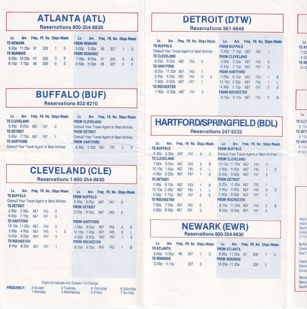 Best Airlines timetable 1984/09/15