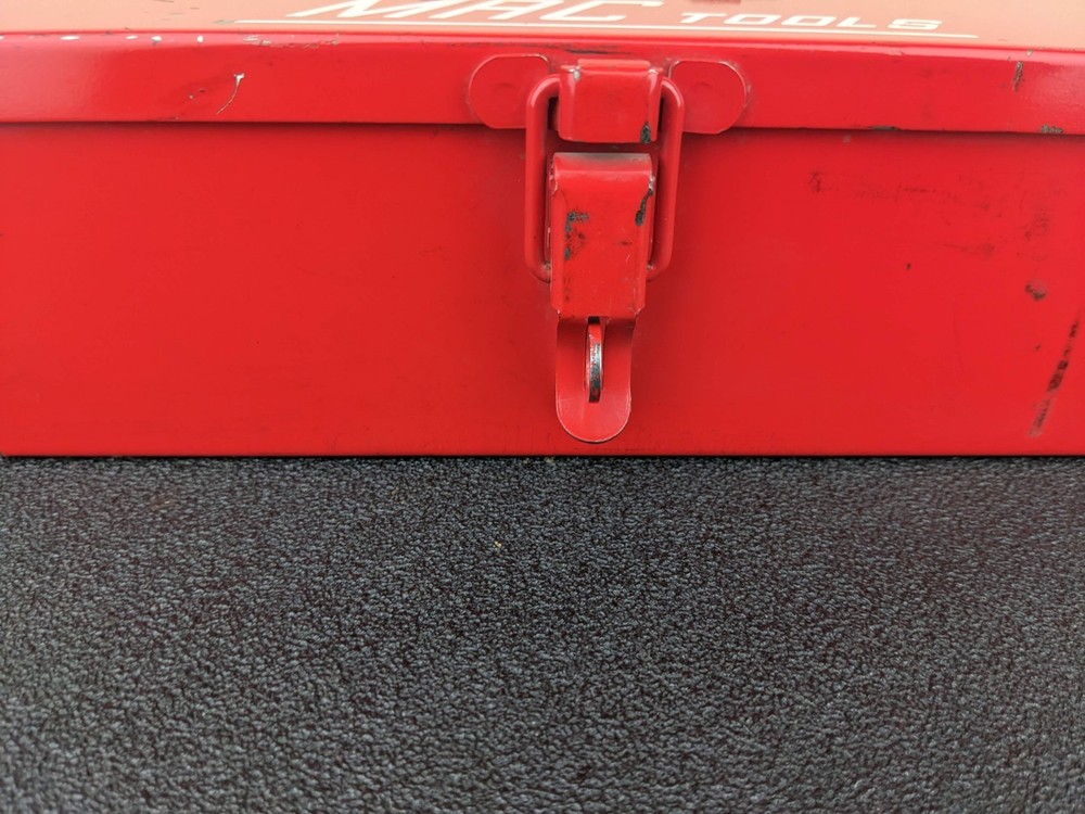 #bn739 Vintage Mac Tools Red Metal ToolBox Hinged Lid Rectangular