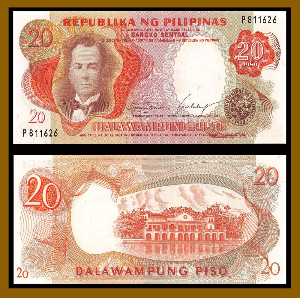 Philippines 20 Piso, 1969 P-145a Manuel Quezon Unc