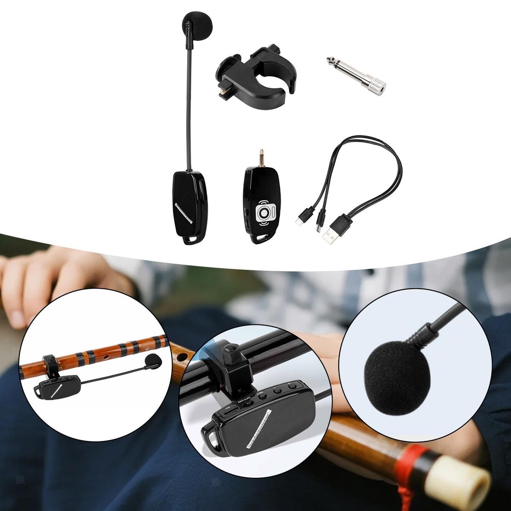 Cordless Flute Microphone 164ft Range Condenser Mic Receiver Transmitter for