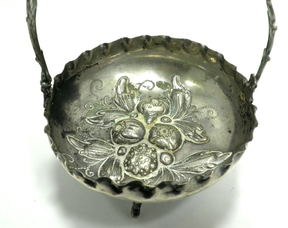 Antique German 800 Silver Small Basket Fruits Classic Pattern