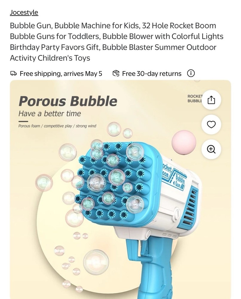 32 Hole Rocket Boom Bubble Guns for Toddlers, Bubble Blower