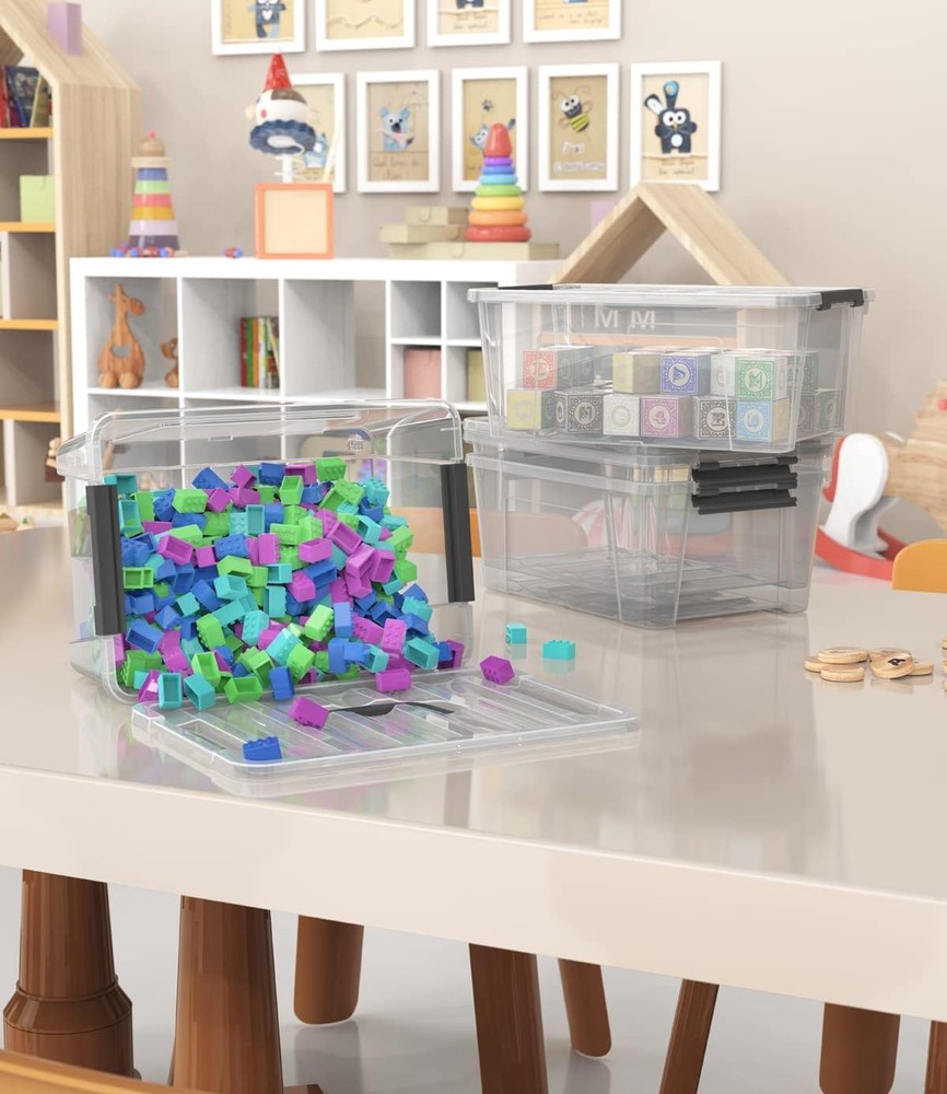 WYT Clear Storage Latch Bins, 6-Pack Organizer Box with Handle