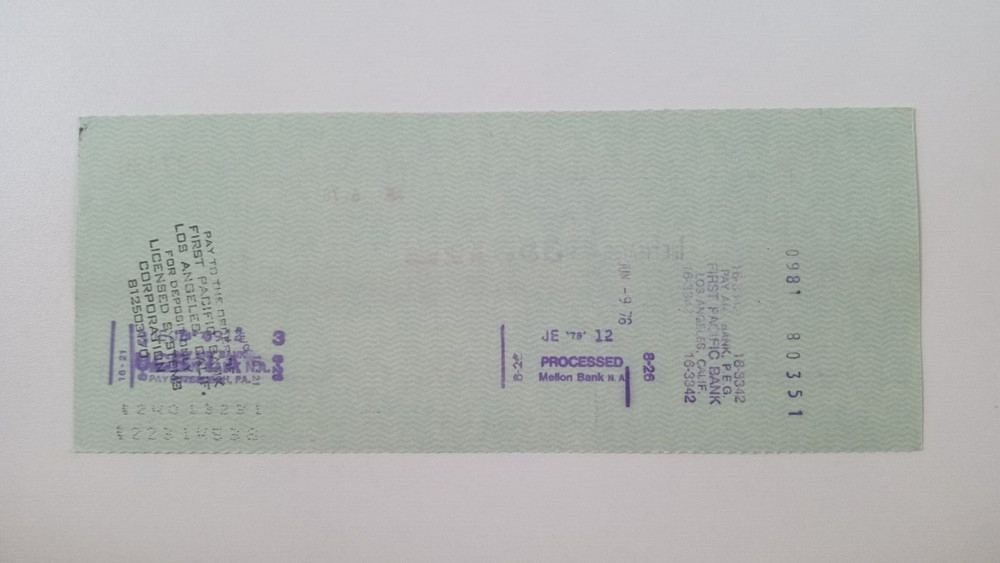 Licensed Systems Corp.: 1978 Pittsburgh Pirates Expense Check