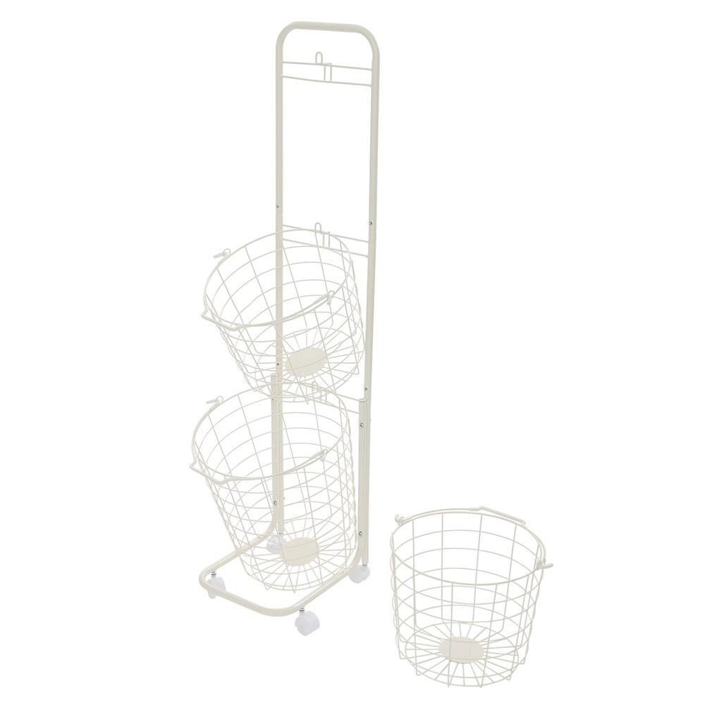 Free Standing 3 Tier Rolling Laundry Hamper with 3 Removable White Wire Basket