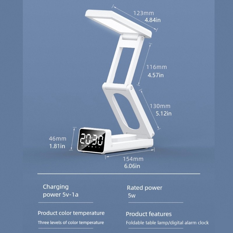 Folding Soundless Alarm Clock with Gentle Nightlight Simple Controls
