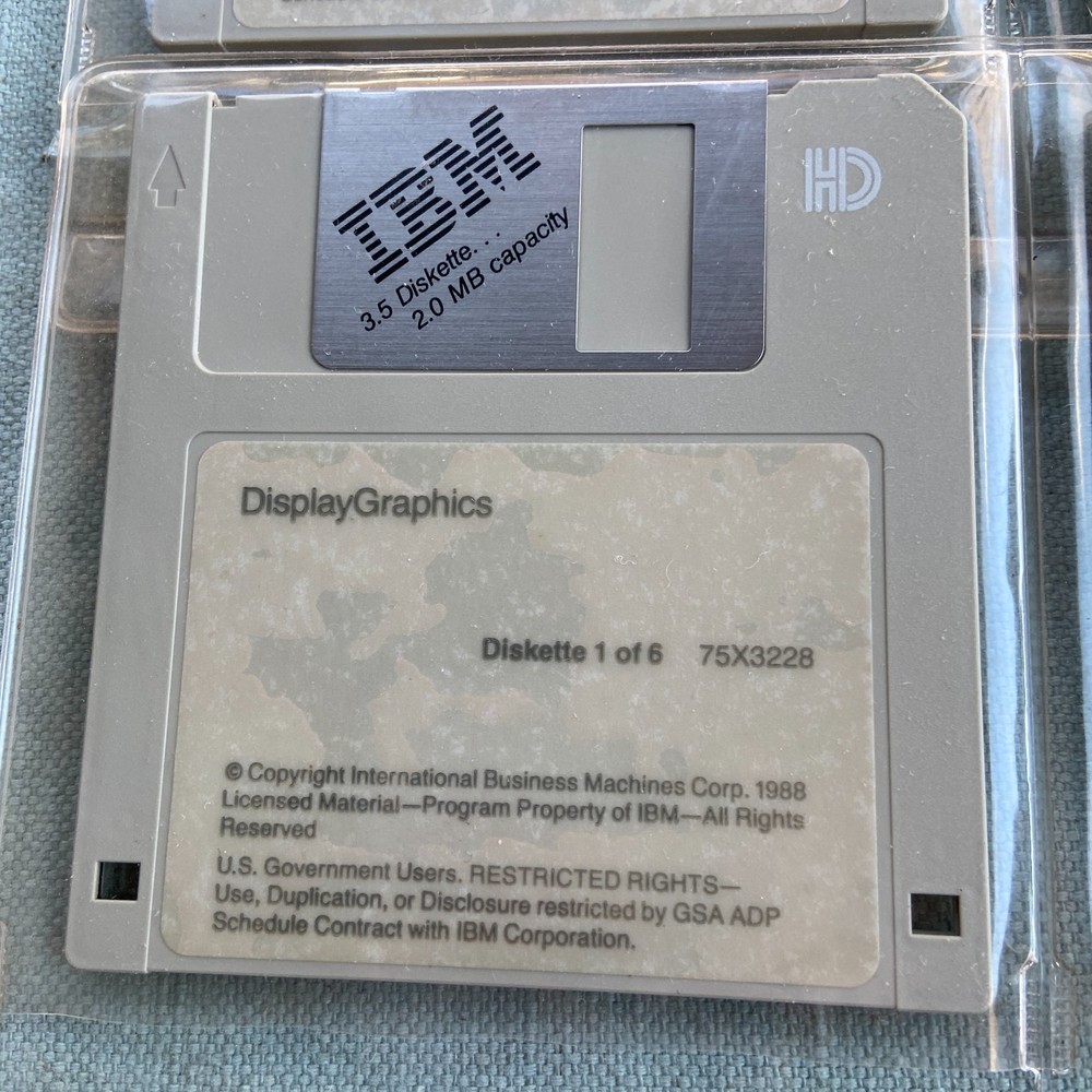 Vintage PC Computer Software IBM 1988 Display Graphics Drivers 3.5” Floppy Disk