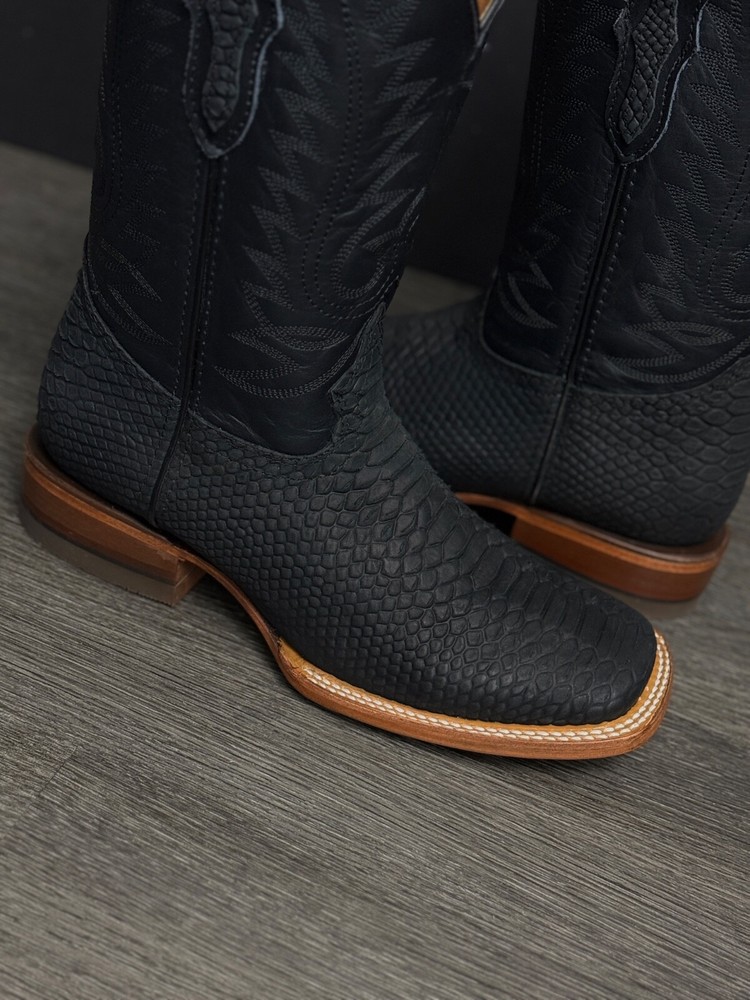 MEN'S REYWELT RODEO WESTERN VAQUERAS PYTHON PRINT BLACK MATE COWBOY BOOTS
