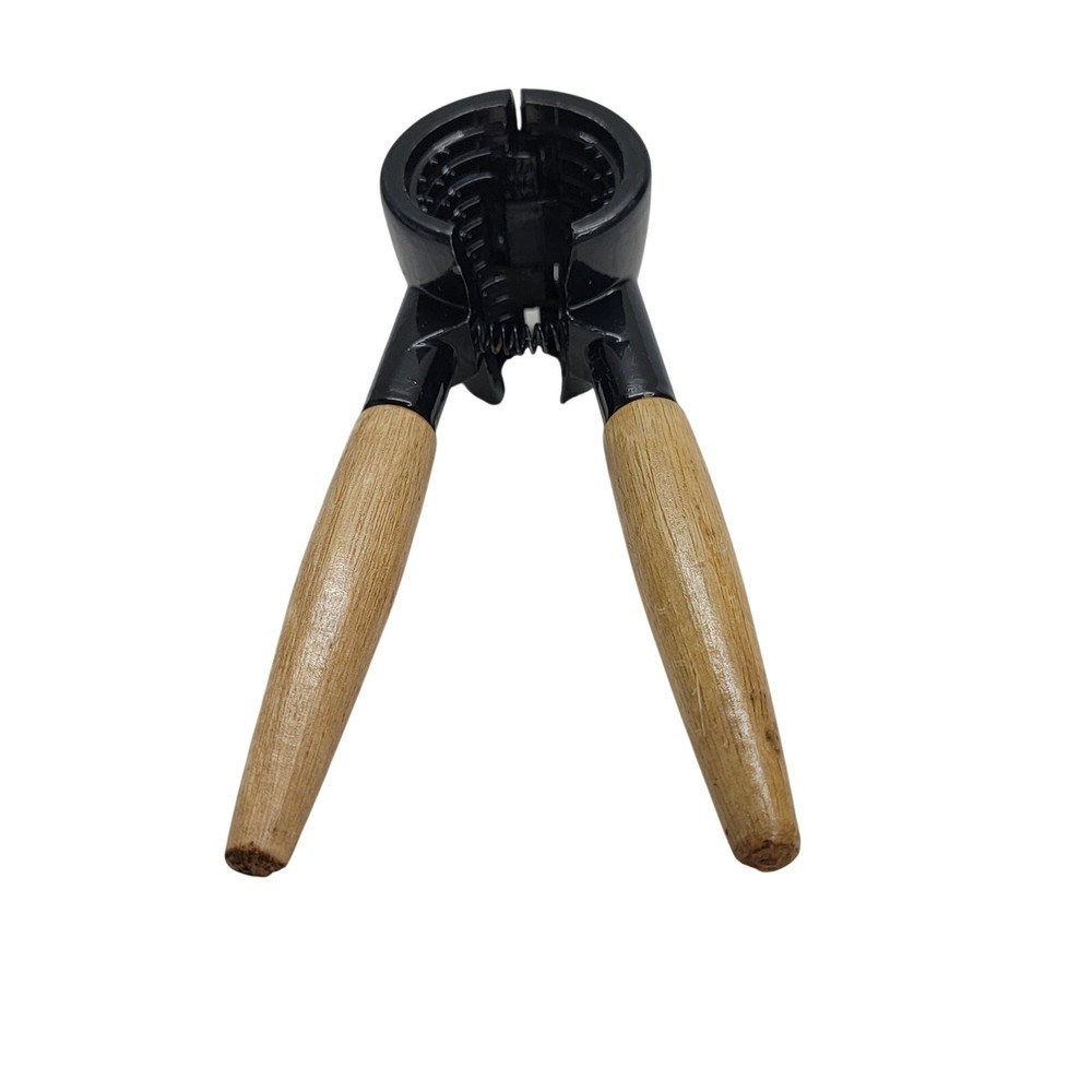 Vintage Spring Action Nutcracker Wood Handle Black Metal Walnut Cracker Tool