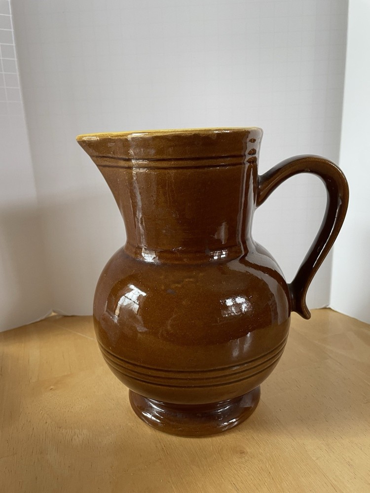 Pitcher Brown Glazed 7 1/2” Yellow Interior