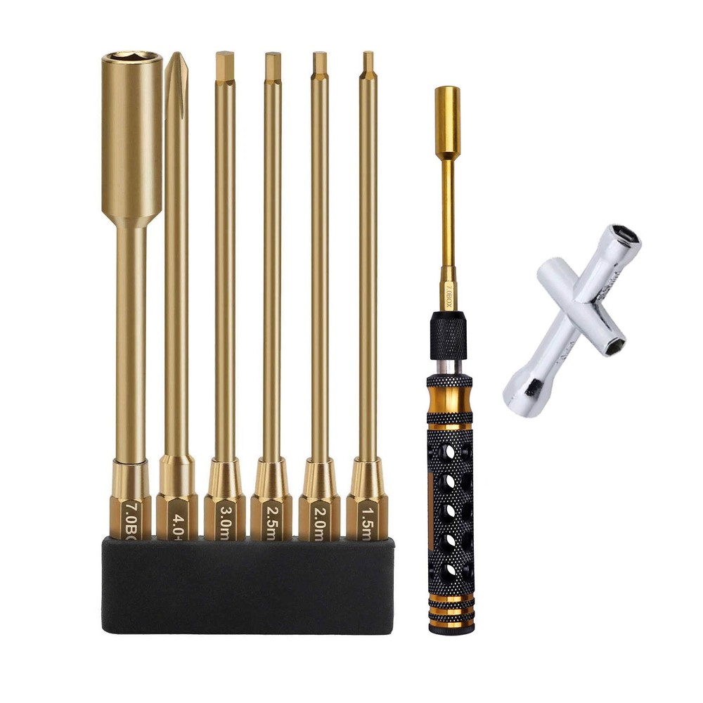RC Assembly Tool Kit with Hex Bits Nut Screwdriver Cross Driver and Bit Holder