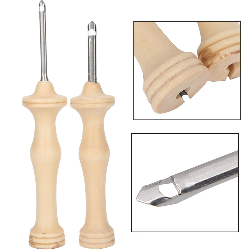 2pcs Wooden Handle Embroidery Punch Needles Sewing Tool