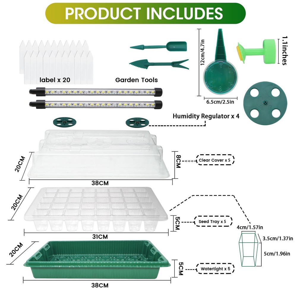 80-Cell Seed Starter Tray with Grow Light, 2-Pack Adjustable Brightness Seed ...