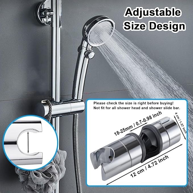 Universal Adjustable Shower Rail Head Slider Holder Base Bracket Chrome ABS
