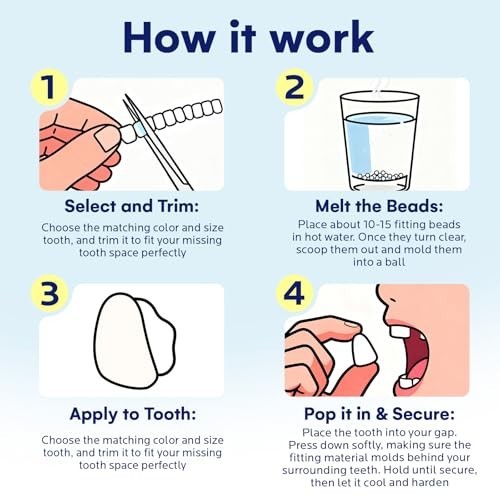 Temporary Tooth Repair Kit - Replace Missing or Broken Teeth, Moldable False Tee