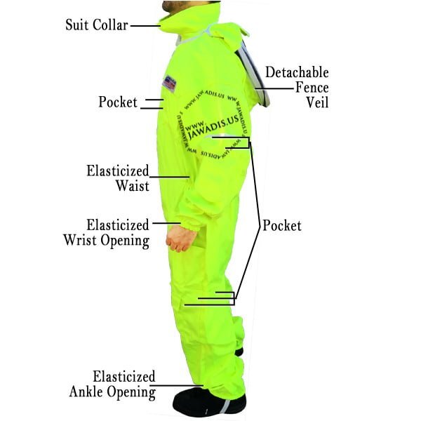 Fluorescent Yellow Full Bee Suit - L Size Beekeeping Protective Gear
