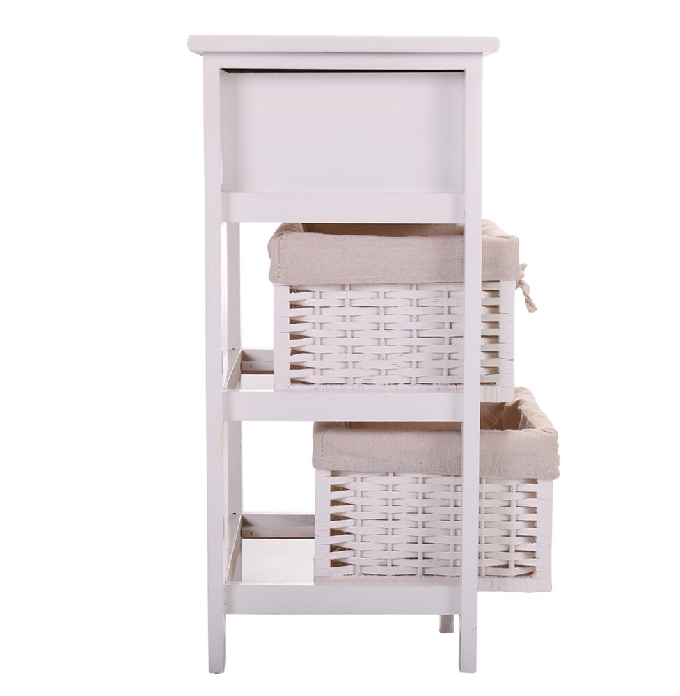 Bedside Table Modern End Table Tall Legs One Drawer Nightstand Baskets Storage