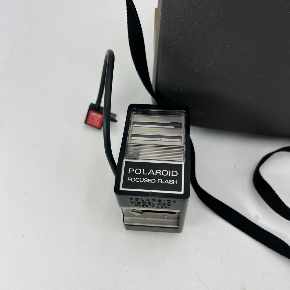 Vintage Polaroid 430 Automatic Land Camera with Strap & 490 Focus Flash Untested