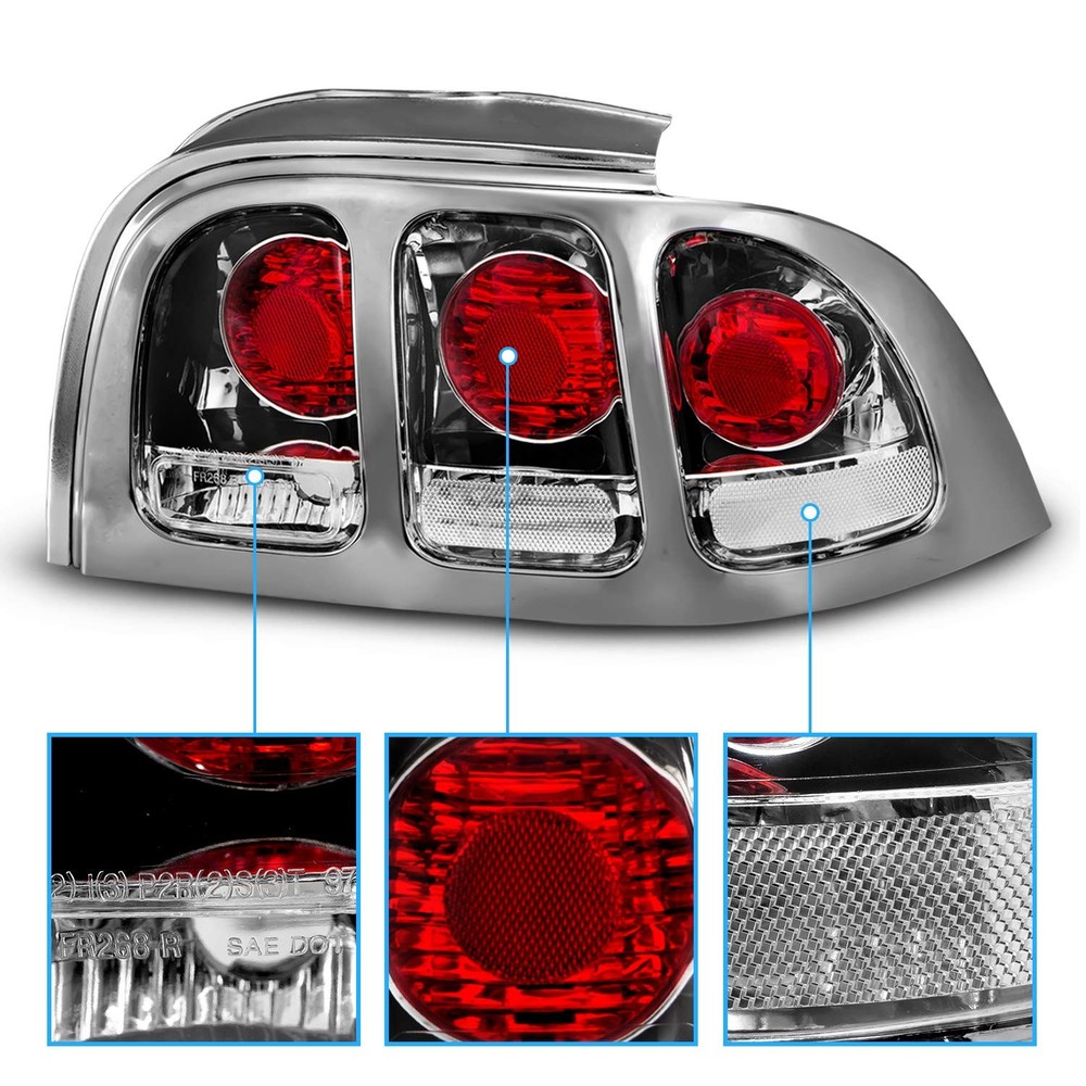 Clear Chrome Replacement Taillights for 1994-1998 Mustang Set