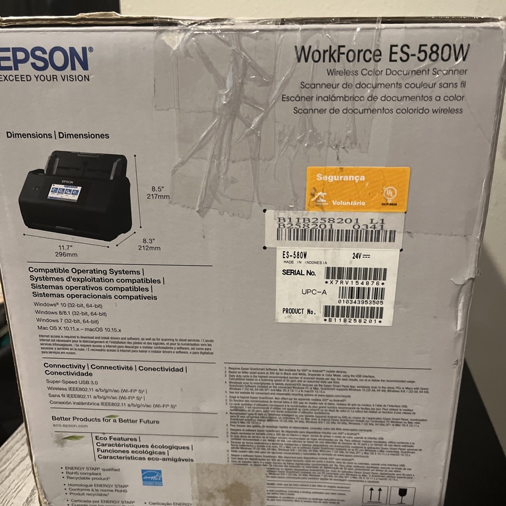 Epson Workforce ES-580W Wireless Color Duplex Desktop Document Scanner