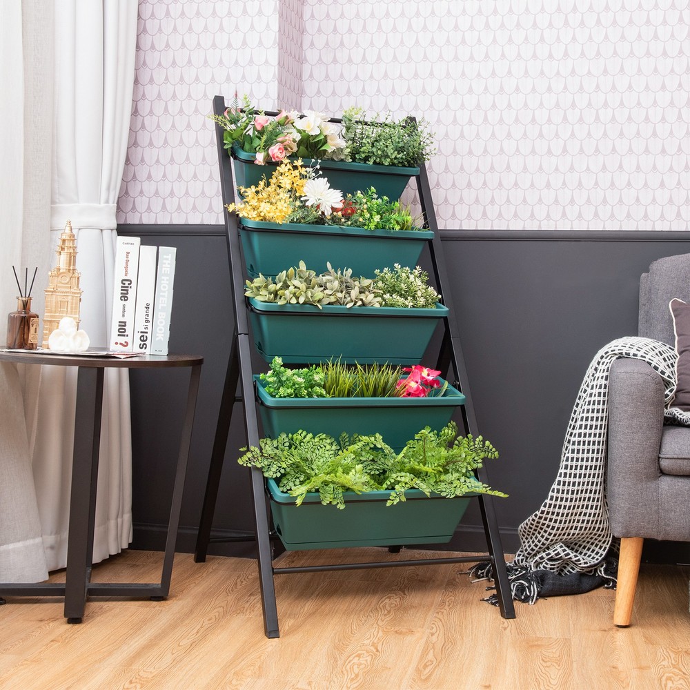 5-tier Vertical Garden Planter Box Elevated Raised Bed w/5 Container Green