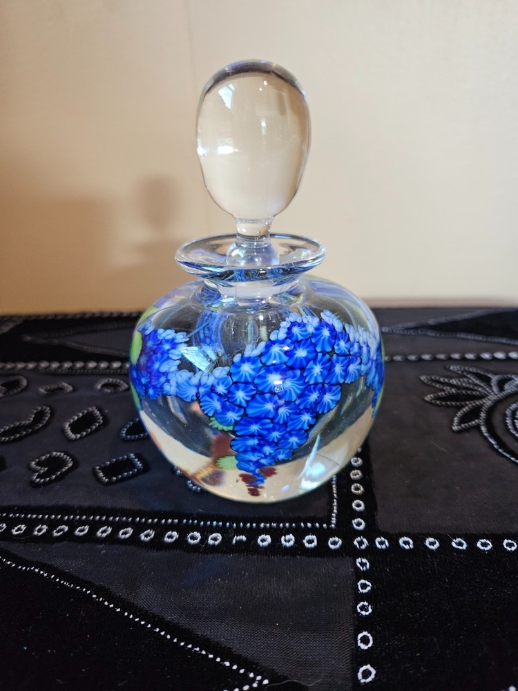 Lundberg studios blue flowered perfume bottle and stopper