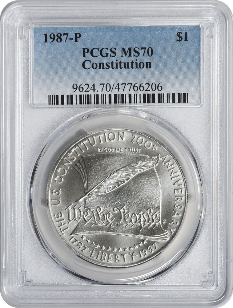 1987-P Constitution Silver Commemorative Dollar MS70 PCGS