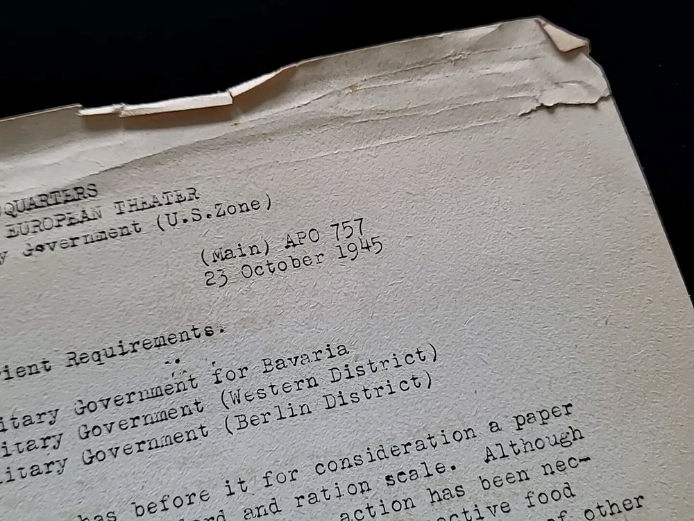 1945 Germany WWII US Army War Military Document Minimum Nutrition Requirements