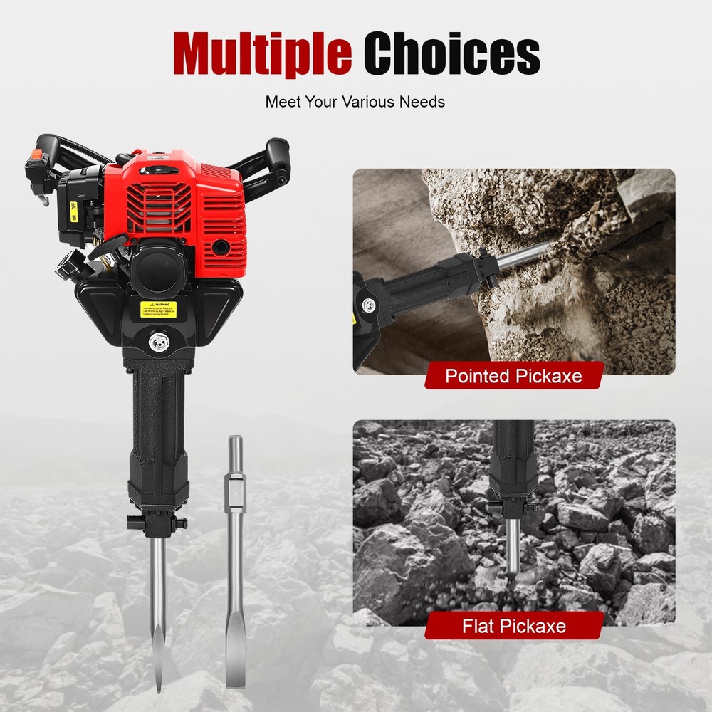 55J Gasoline Powered Demolition Jack Hammer Concrete Breaker w/ 2 Chisel Bits