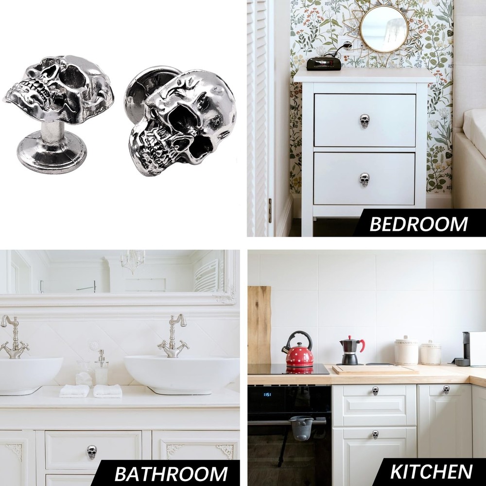 6 Pack Skull Skeleton Drawer Knobs, Vintage Single Hole Cabinets Pulls for Dr...
