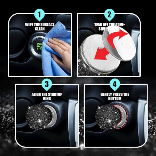 Bling Car Push Start Button Cover, Automotive Replacement Pushbutton Black