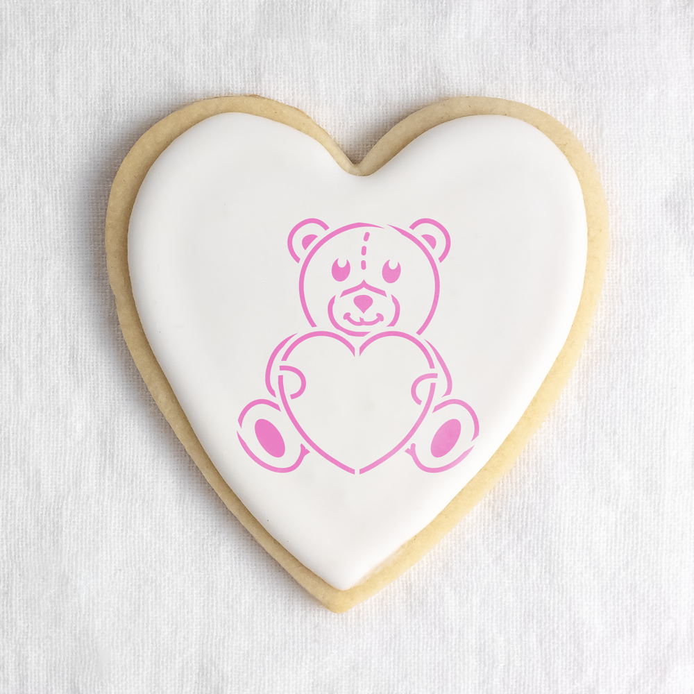 Heart Teddy Bear Cookie Stencil - Durable & Reusable Mylar Stencils