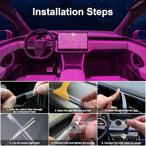 Interior Car LED Lights with Wireless APP/RF Remote Control, RGB 6 in 1