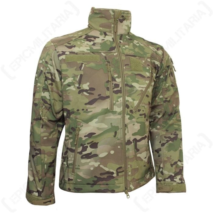 Multitarn Camo Softshell SCU Jacket - Windproof - Water Resistant - Zip Pockets