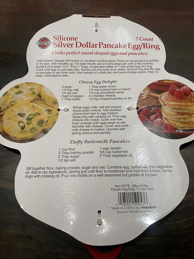 Norpro Silicone Silver Dollar Pancake/Egg Ring, 7 Count - Red