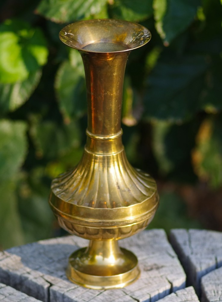 VINTAGE Solid Brass 9 1/2" VASE Dore Made in India 1950's
