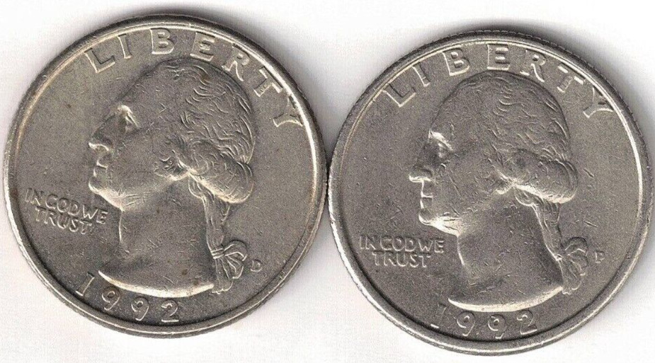 1992-P + D Circulated Two Washington Quarters!