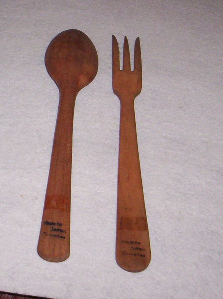 Wood Salad servers Fork & Spoon Occupied Japan