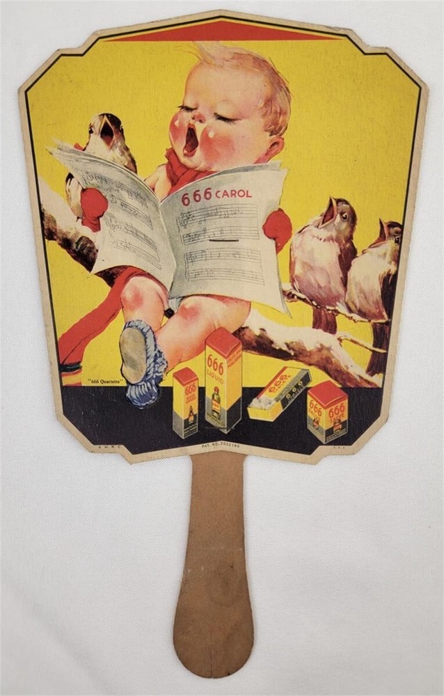 Antique 666 Medicinal Advertising Hand Fan