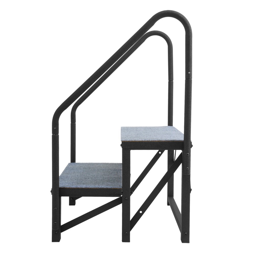 2 Step RV Steps with 2 Handrails w/Step Mat 660 lbs Load Capacity For Trailers