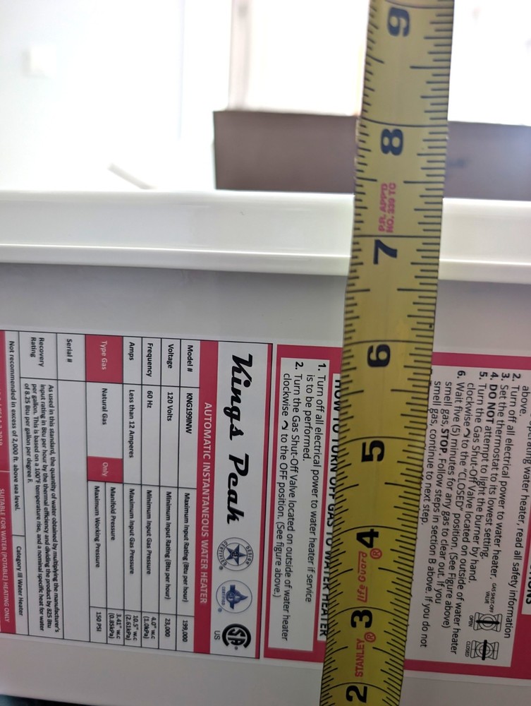 Kings Peak Indoor Tankless 199,000 BTU Natural Gas Water Heater KNG199INW 9.0GPM