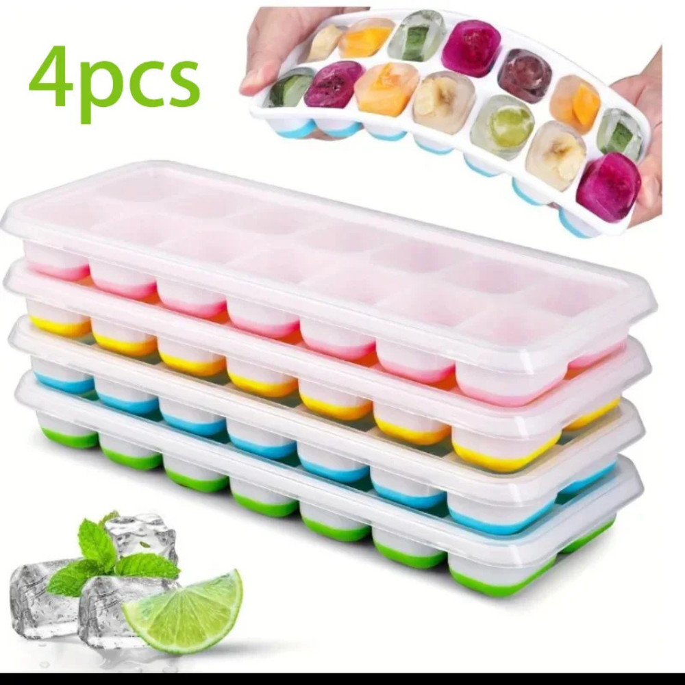 Silicone Ice Cube Tray with Lid 4 Pack 56 Grid Easy Release Ice Mold Freezer
