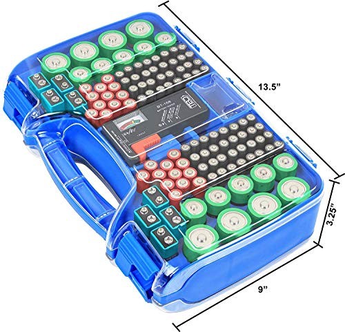 Battery Storage Organizer, The Battery Organizer Storage with Tester, Blue Case