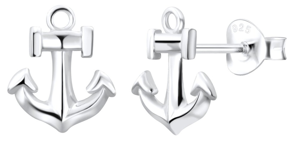 Sterling Silver Anchor Stud Earrings (9mm x 10mm)