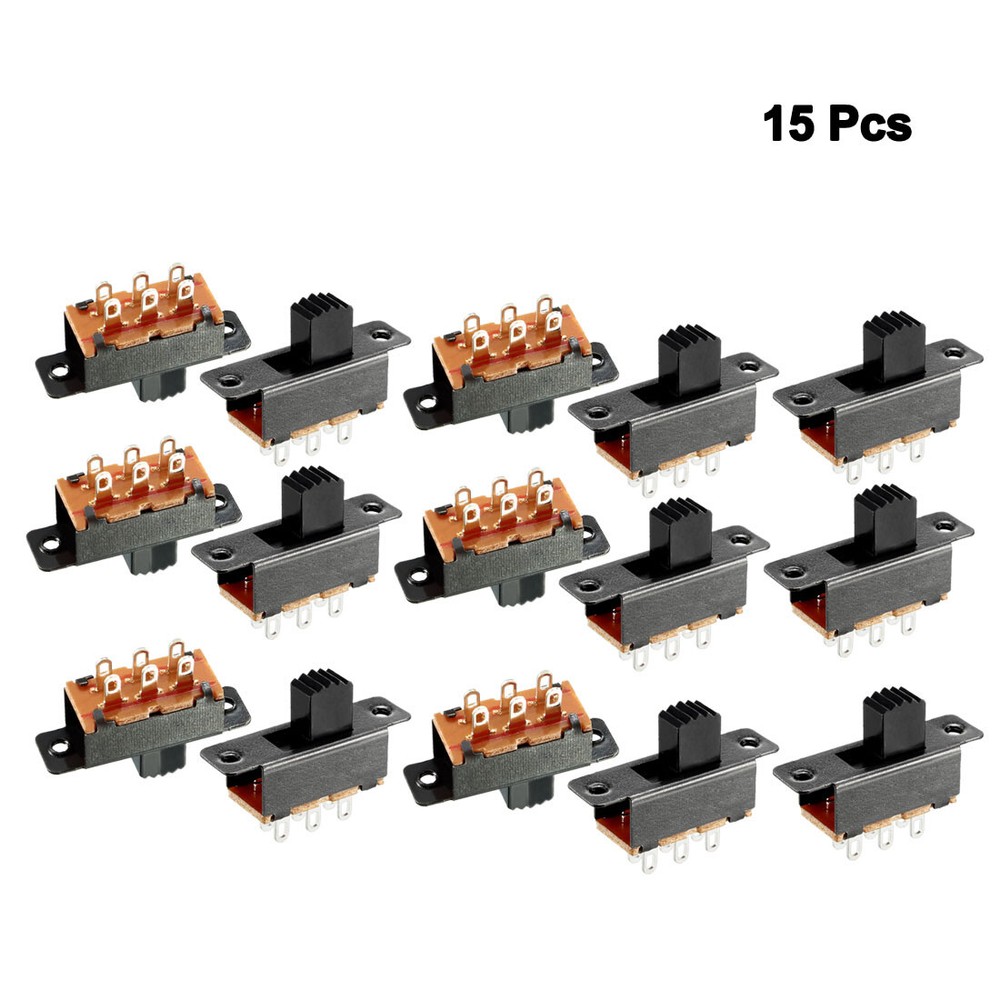15pcs. 7mm Vertical Slide Switch DPDT 6 Terminals PCB Panel Hitch