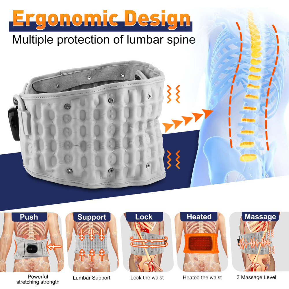 Inflatable Decompression Back Belt with Red Light Heating and Vibration Massager
