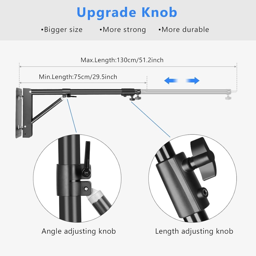 Ring Light Wall Mount with Triangle Base, 51Inch/130Cm Length Adjustable Support
