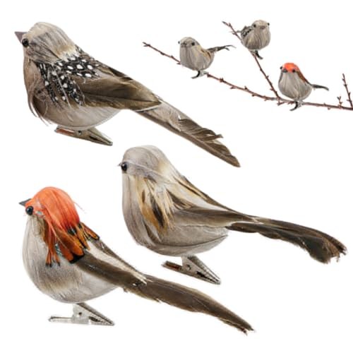 3 Pcs Artificial Sparrow Birds with Clip, Multi-colored, Solid Color, Chrome