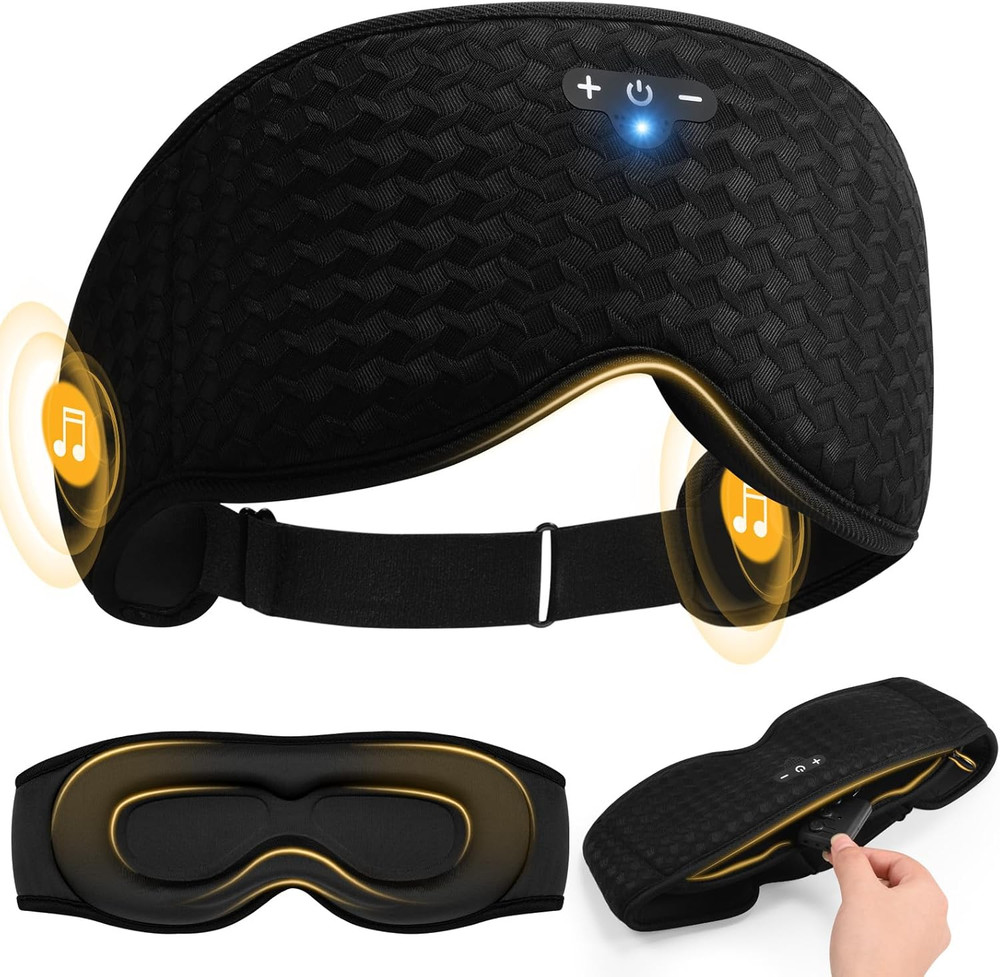 3D Contoured Sleep Mask with Bluetooth Headphones, Adjustable Blackout Sleeping